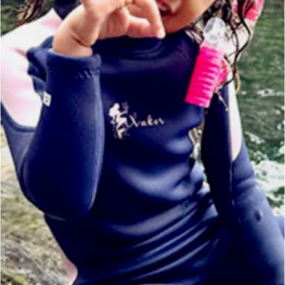 Kids Navy and Pink Full-Body Swim Rashguard - UV Protection